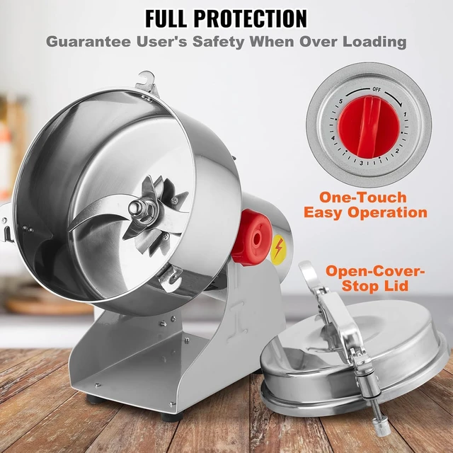 Alt view image 5 of 7 - 2000g Electric Grain Mill Grinder, High Speed 3400W Commercial Spice Grinders, Stainless Steel Pulverizer Powder Machine, for Dry Grains Spices Cereals Coffee Corn Pepper, Swing Type