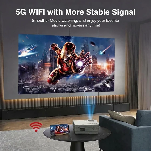 Alt view image 3 of 6 - Netflix Ready Smart Mini Projector with 1080P HD, 5G WiFi & 2 Way Bluetooth, Portable Outdoor Movie Projector for Phone/Laptop/Games