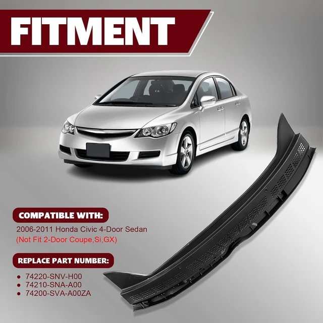 Alt view image 2 of 7 - Windshield Wiper Cowl Cover Panel Kit for 2006-2011 Honda Civic
