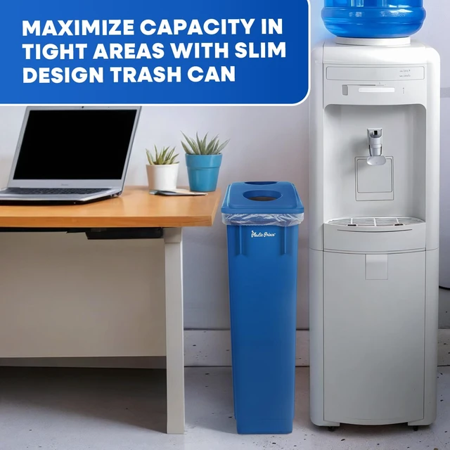 Alt view image 3 of 6 - 23 Gallon Slim Trash Can with Recycling Lid for Bottles and Cans, Blue Commercial Rectangular Garbage Can, Waste Bin for Home Kitchen Office Cabinet