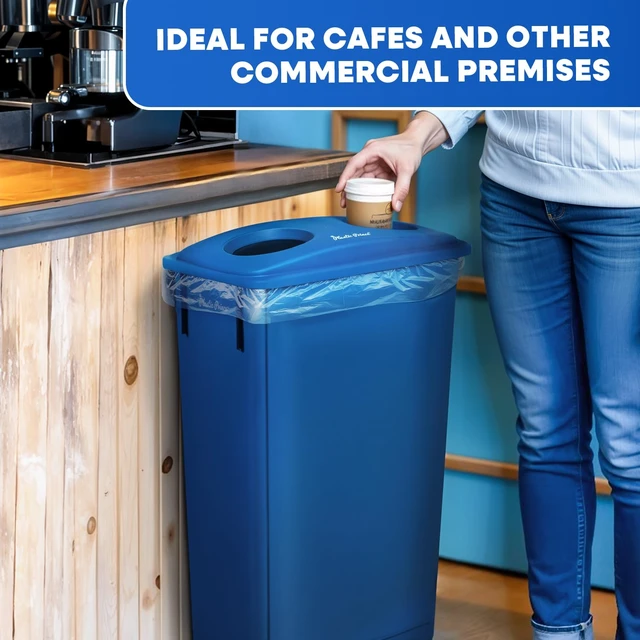 Alt view image 4 of 6 - 23 Gallon Slim Trash Can with Recycling Lid for Bottles and Cans, Blue Commercial Rectangular Garbage Can, Waste Bin for Home Kitchen Office Cabinet