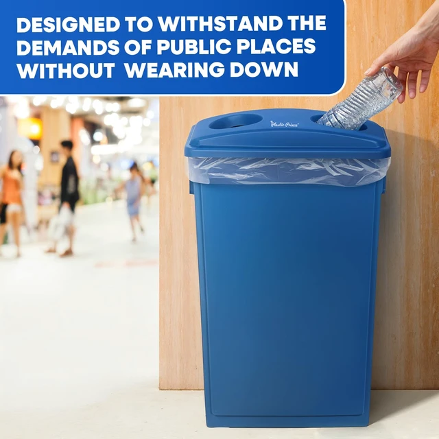 Alt view image 5 of 6 - 23 Gallon Slim Trash Can with Recycling Lid for Bottles and Cans, Blue Commercial Rectangular Garbage Can, Waste Bin for Home Kitchen Office Cabinet