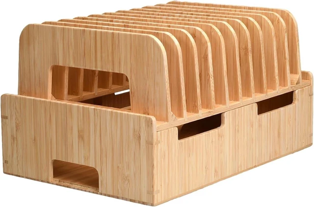 Main image of Bamboo 12-Port Charging Station & Docking Organizer for Smartphones & Tablets, Family-Sized, for use in Corporate Offices & Classrooms