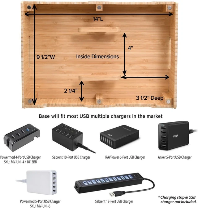 Alt view image 6 of 6 - Bamboo 12-Port Charging Station & Docking Organizer for Smartphones & Tablets, Family-Sized, for use in Corporate Offices & Classrooms
