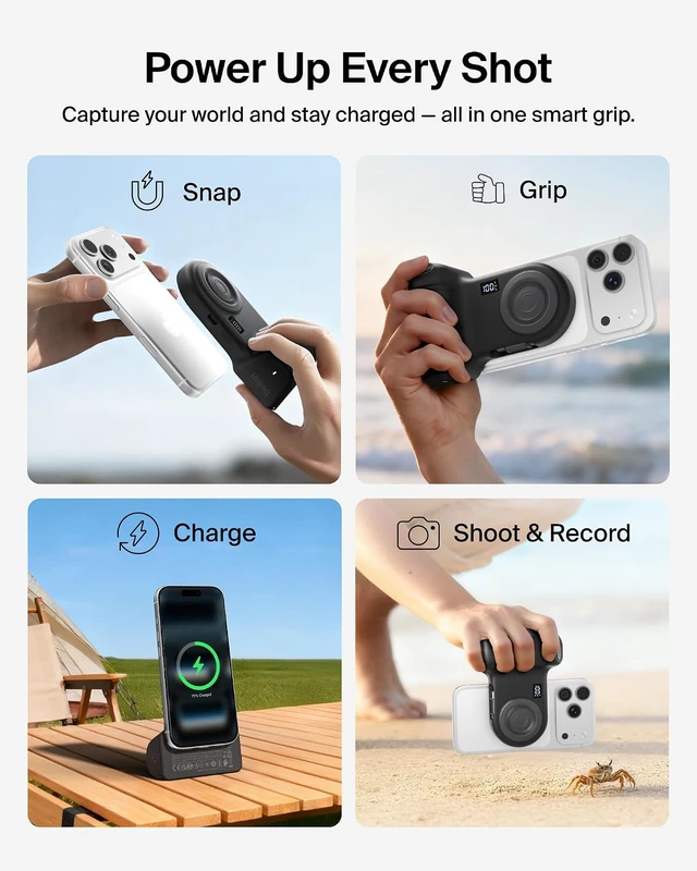 Alt view image 2 of 7 - Stage PowerGrip Magnetic Wireless Charging Camera Grip, 9300mAh
