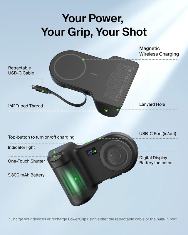 Alt view image 3 of 7 - Stage PowerGrip Magnetic Wireless Charging Camera Grip, 9300mAh