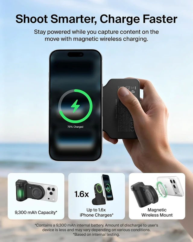 Alt view image 4 of 7 - Stage PowerGrip Magnetic Wireless Charging Camera Grip, 9300mAh