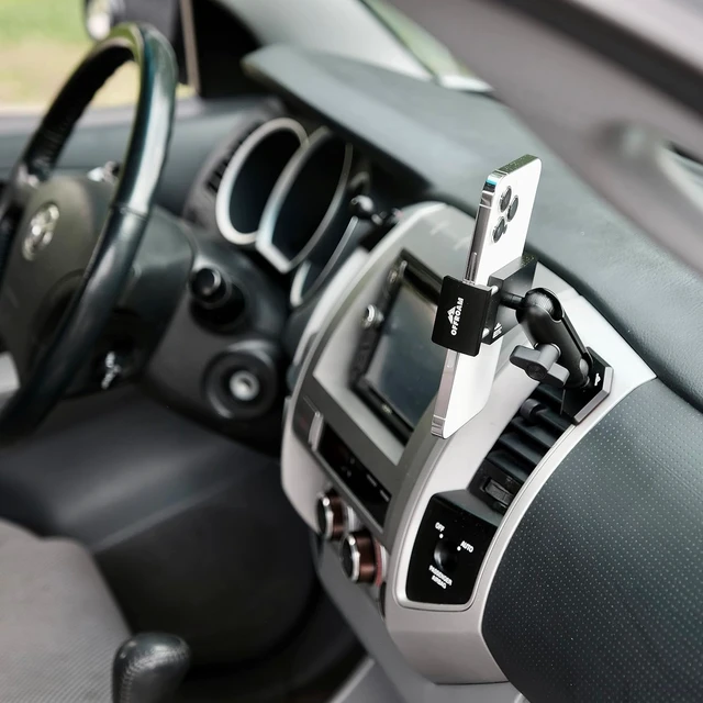 Alt view image 5 of 7 - Phone Mount Made for Toyota Tacoma 2005-2011, CNC-Machined Aluminium, Universal Spring Loaded Holder, 360-Degree Swivel, One-Hand Operation