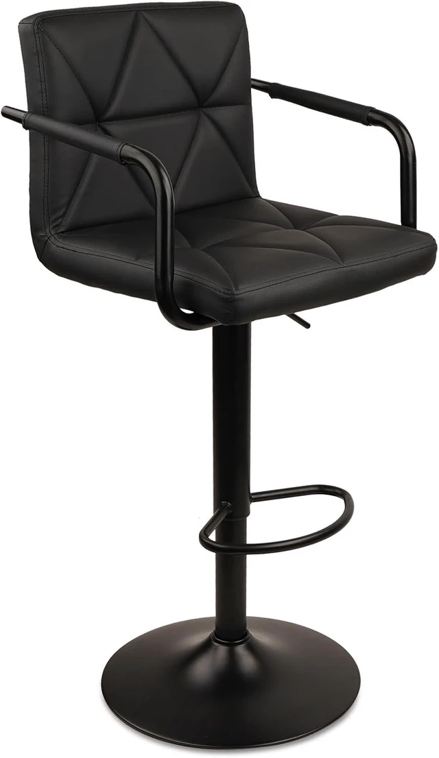 Main image of Counter Height Bar Stool PU Leather Adjustable Barstools with Armrest, Backrest and Footrest, Comfortable Tall Stools for Kitchen Island Home Bar, Black