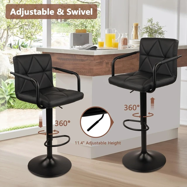 Alt view image 6 of 7 - Counter Height Bar Stool PU Leather Adjustable Barstools with Armrest, Backrest and Footrest, Comfortable Tall Stools for Kitchen Island Home Bar, Black