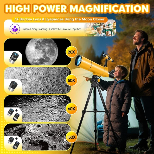 Alt view image 3 of 7 - Telescope for Adults & Kids, 80mm Aperture 500mm Refractor