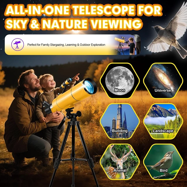 Alt view image 7 of 7 - Telescope for Adults & Kids, 80mm Aperture 500mm Refractor