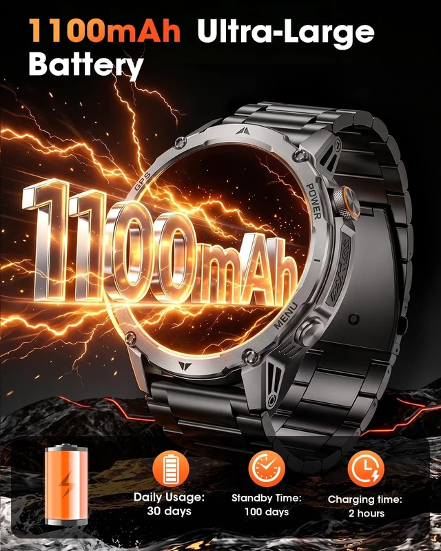 Alt view image 2 of 7 - GPS Smart Watch for Men, 100-Day Battery, Bluetooth Call with Flashlight