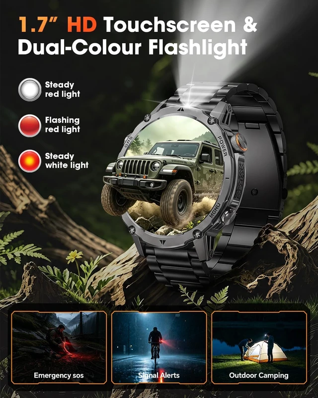 Alt view image 6 of 7 - GPS Smart Watch for Men, 100-Day Battery, Bluetooth Call with Flashlight