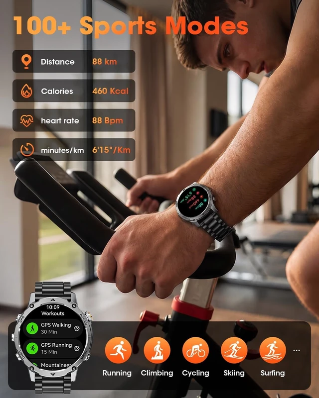 Alt view image 7 of 7 - GPS Smart Watch for Men, 100-Day Battery, Bluetooth Call with Flashlight
