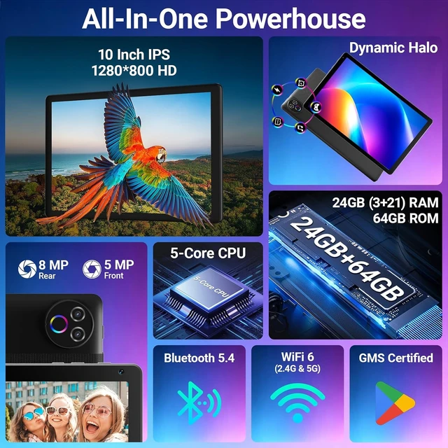 Alt view image 3 of 7 - Android 16 Tablet 10 Inch, 24GB RAM 64GB ROM 1TB,HD IPS,Fast WiFi 6, BT 5.4