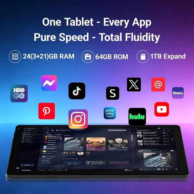 Alt view image 5 of 7 - Android 16 Tablet 10 Inch, 24GB RAM 64GB ROM 1TB,HD IPS,Fast WiFi 6, BT 5.4