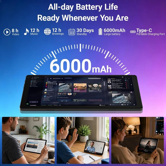 Alt view image 6 of 7 - Android 16 Tablet 10 Inch, 24GB RAM 64GB ROM 1TB,HD IPS,Fast WiFi 6, BT 5.4