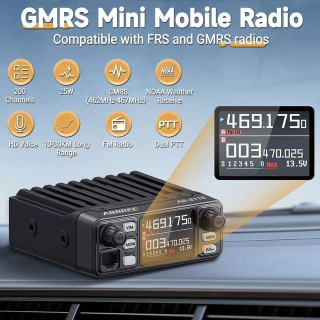 Alt view image 2 of 7 - GMRS Mobile Radio, 25W Long Range AR-8118 GMRS Repeater Capable Base Station, NOAA Emergency Weather Two Way Radio With Programming Cable,Cigar Adatper for Car Vehicle,Off Road Overlanding Gear