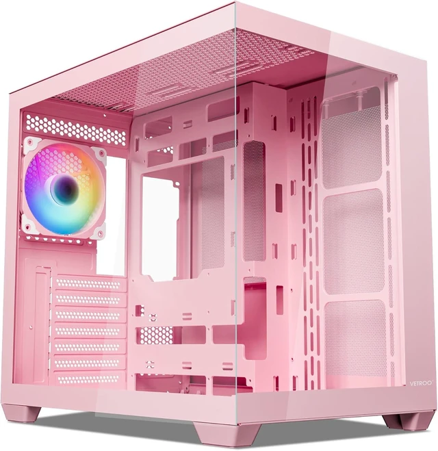 Main image of AL900 Pink ATX Computer PC Case with 270° Full View Tempered Glass