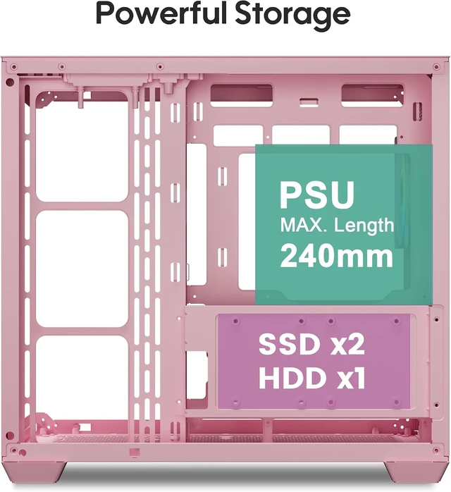 Alt view image 4 of 7 - AL900 Pink ATX Computer PC Case with 270° Full View Tempered Glass