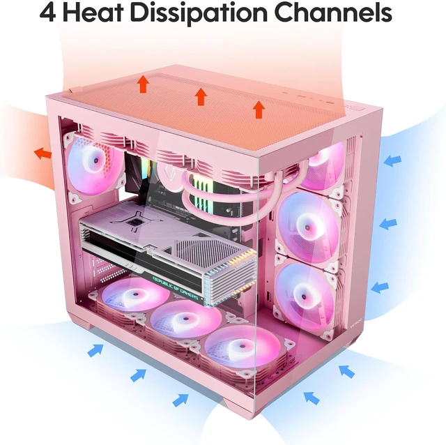 Alt view image 7 of 7 - AL900 Pink ATX Computer PC Case with 270° Full View Tempered Glass