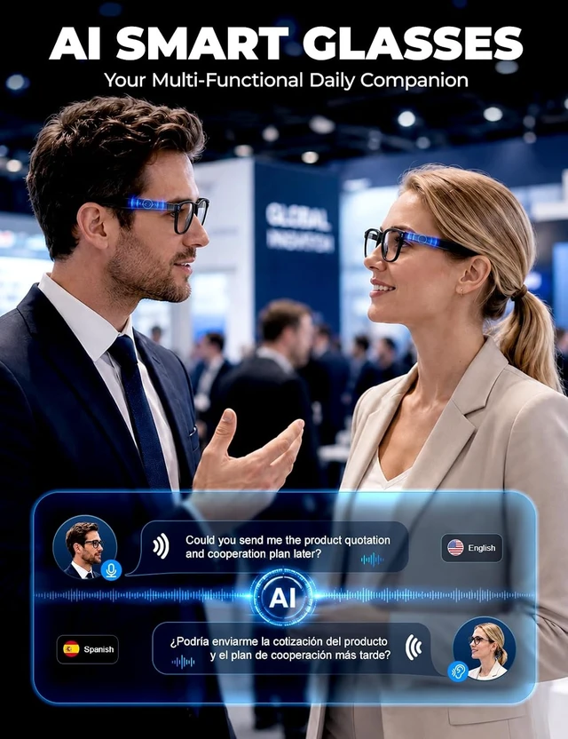 Alt view image 3 of 7 - AI Smart Glasses with Camera for Travel/Meetings/Vlog