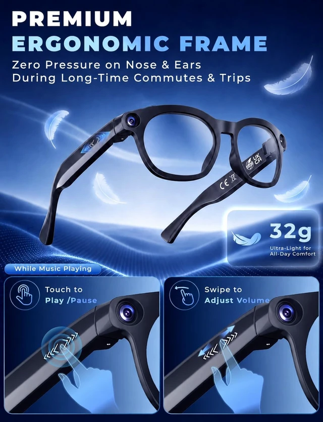 Alt view image 6 of 7 - AI Smart Glasses with Camera for Travel/Meetings/Vlog