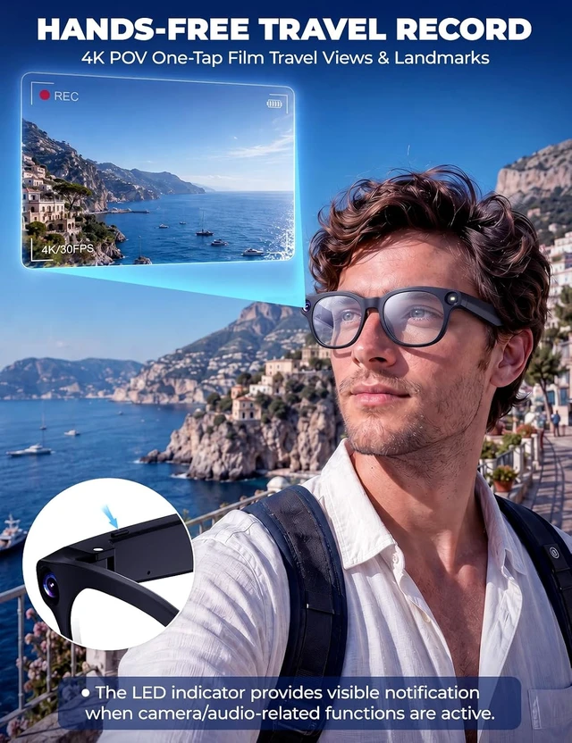 Alt view image 7 of 7 - AI Smart Glasses with Camera for Travel/Meetings/Vlog