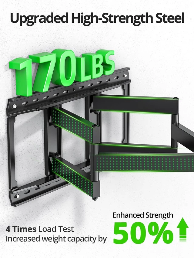 Alt view image 5 of 7 - 85 86 90 98 100 inch Heavy Duty Full Motion TV Wall Mount for 42-100" TVs, TV Mount with Swivel, Tilt & Leveling, Wall Mount Bracket Up to 170lbs, Max VESA 800x600mm, Fits 16/18/24" Studs.