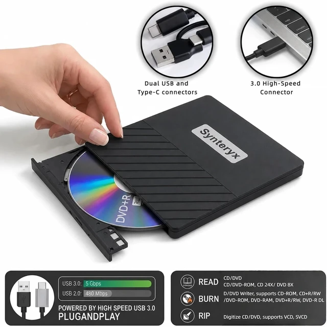 Alt view image 4 of 6 - External blu ray DriveUSB CD/DVD Drive for Laptops, DVD Burner