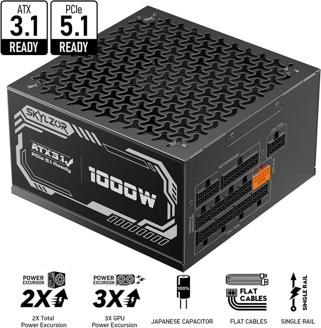 Alt view image 3 of 7 - 1000W Fully Modular Power Supply, 80+ Gold Certified PSU