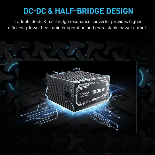 Alt view image 7 of 7 - 1000W Fully Modular Power Supply, 80+ Gold Certified PSU