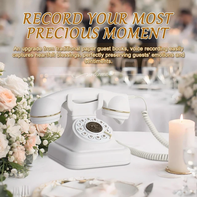 Alt view image 2 of 7 - Audio Guest Book Wedding Phone, Vintage Voice Message Recorder Telephone with Premium Gift Box for Special Events, Bridal Shower, Birthday Party, Baby Shower, Anniversary, Engagement