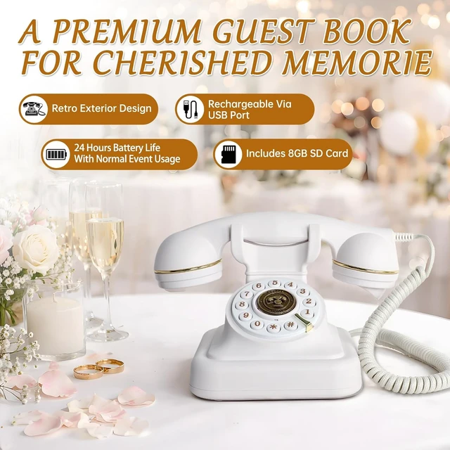 Alt view image 4 of 7 - Audio Guest Book Wedding Phone, Vintage Voice Message Recorder Telephone with Premium Gift Box for Special Events, Bridal Shower, Birthday Party, Baby Shower, Anniversary, Engagement