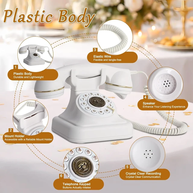 Alt view image 5 of 7 - Audio Guest Book Wedding Phone, Vintage Voice Message Recorder Telephone with Premium Gift Box for Special Events, Bridal Shower, Birthday Party, Baby Shower, Anniversary, Engagement