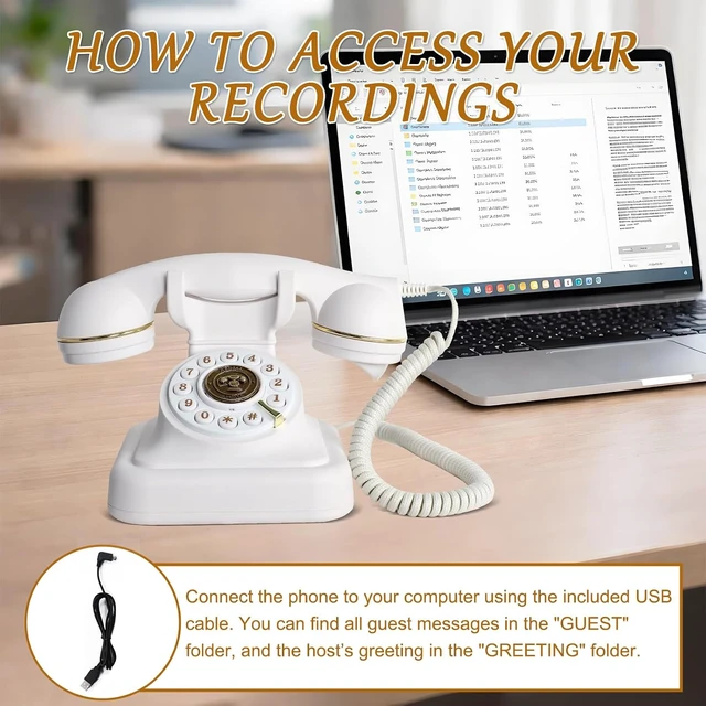 Alt view image 7 of 7 - Audio Guest Book Wedding Phone, Vintage Voice Message Recorder Telephone with Premium Gift Box for Special Events, Bridal Shower, Birthday Party, Baby Shower, Anniversary, Engagement