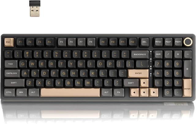 Main image of R98 Pro Wireless Mechanical Keyboard, Creamy Bluetooth/2.4GHz/Wired RGB Gaming Keyboard with Number Pad and Knob, MDA Profile PBT Keycaps, Gasket Hot Swappable Linear Switch, Black