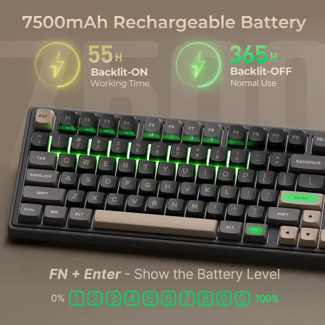 Alt view image 4 of 7 - R98 Pro Wireless Mechanical Keyboard, Creamy Bluetooth/2.4GHz/Wired RGB Gaming Keyboard with Number Pad and Knob, MDA Profile PBT Keycaps, Gasket Hot Swappable Linear Switch, Black