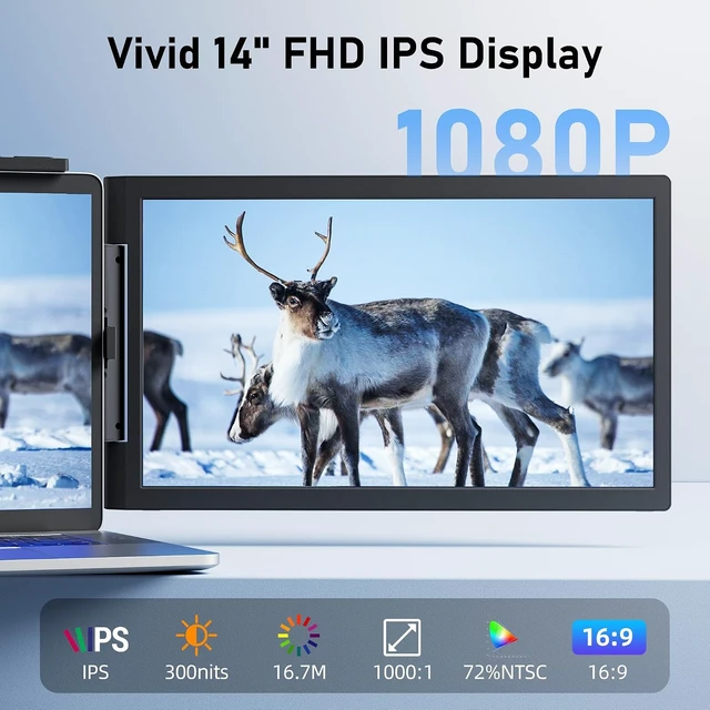 Alt view image 2 of 7 - Laptop Screen Extender, 14" FHD 1080P IPS Laptop Monitor Extender with USB C/HDMI Port, Plug and Play Screen Portable Extended Monitor for 14"-15.6" Laptops