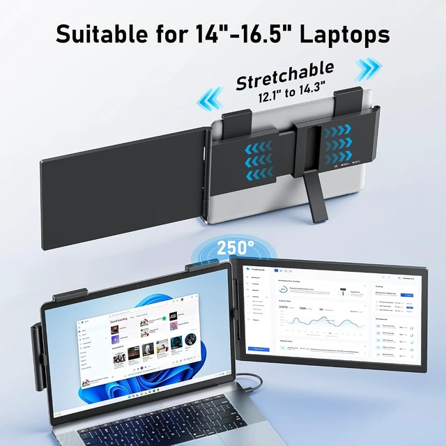 Alt view image 6 of 7 - Laptop Screen Extender, 14" FHD 1080P IPS Laptop Monitor Extender with USB C/HDMI Port, Plug and Play Screen Portable Extended Monitor for 14"-15.6" Laptops