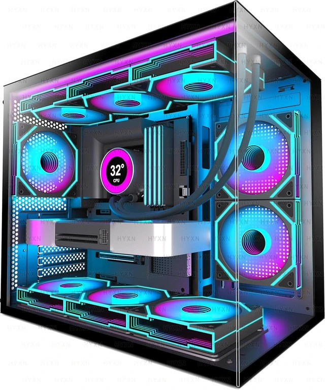 Main image of H3 ATX PC Case - Pre-Installed with 6 Infinity Mirror PWM ARGB Fans - Compact Dual Cavity Mid-Tower PC Gaming Case - with Type-C 3.2-360mm Radiator Support
