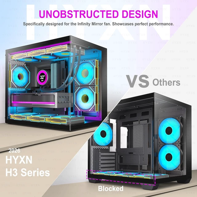 Alt view image 2 of 7 - H3 ATX PC Case - Pre-Installed with 6 Infinity Mirror PWM ARGB Fans - Compact Dual Cavity Mid-Tower PC Gaming Case - with Type-C 3.2-360mm Radiator Support