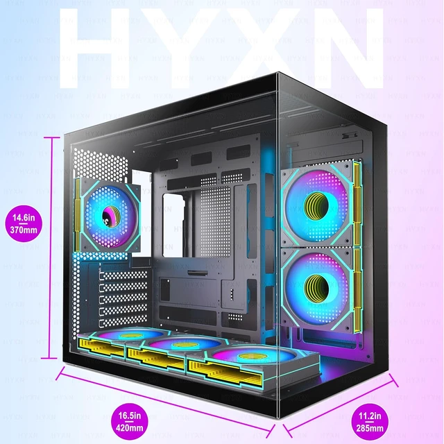 Alt view image 5 of 7 - H3 ATX PC Case - Pre-Installed with 6 Infinity Mirror PWM ARGB Fans - Compact Dual Cavity Mid-Tower PC Gaming Case - with Type-C 3.2-360mm Radiator Support