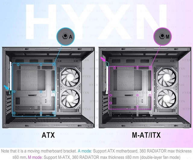 Alt view image 7 of 7 - H3 ATX PC Case - Pre-Installed with 6 Infinity Mirror PWM ARGB Fans - Compact Dual Cavity Mid-Tower PC Gaming Case - with Type-C 3.2-360mm Radiator Support