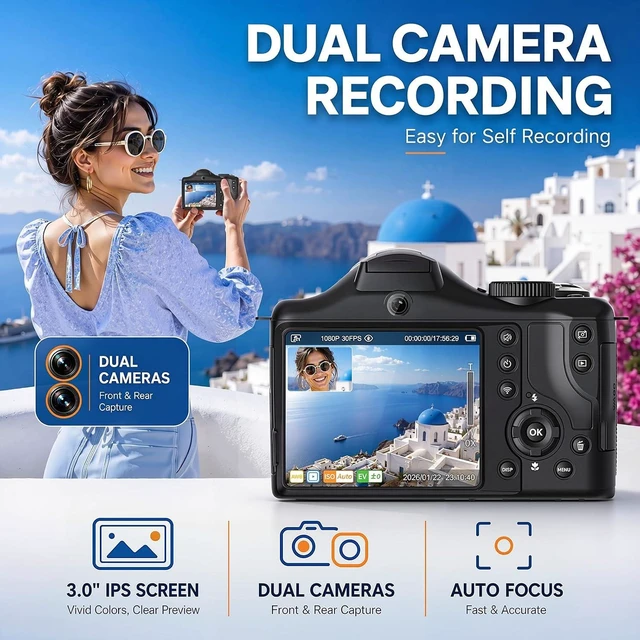 Alt view image 2 of 7 - Vlogging Camera with Dual-View Recording, WiFi & Dual Cameras, 2000mAh, 8K