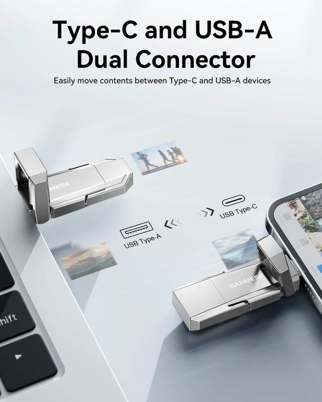 Alt view image 3 of 7 - 512GB USB C SSD Flash Drive, USB 3.2, 450MB/s, 2-in-1 Dual Port