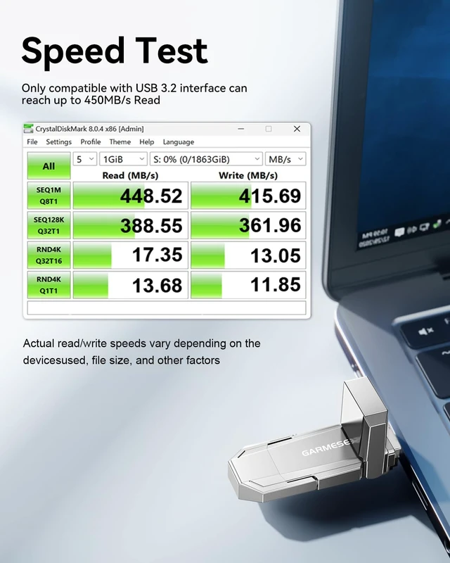 Alt view image 4 of 7 - 512GB USB C SSD Flash Drive, USB 3.2, 450MB/s, 2-in-1 Dual Port