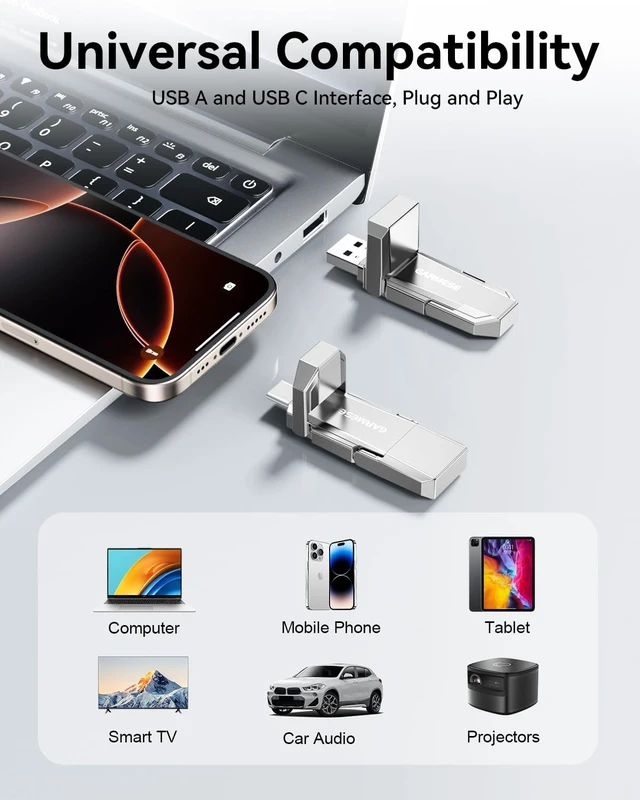 Alt view image 5 of 7 - 512GB USB C SSD Flash Drive, USB 3.2, 450MB/s, 2-in-1 Dual Port