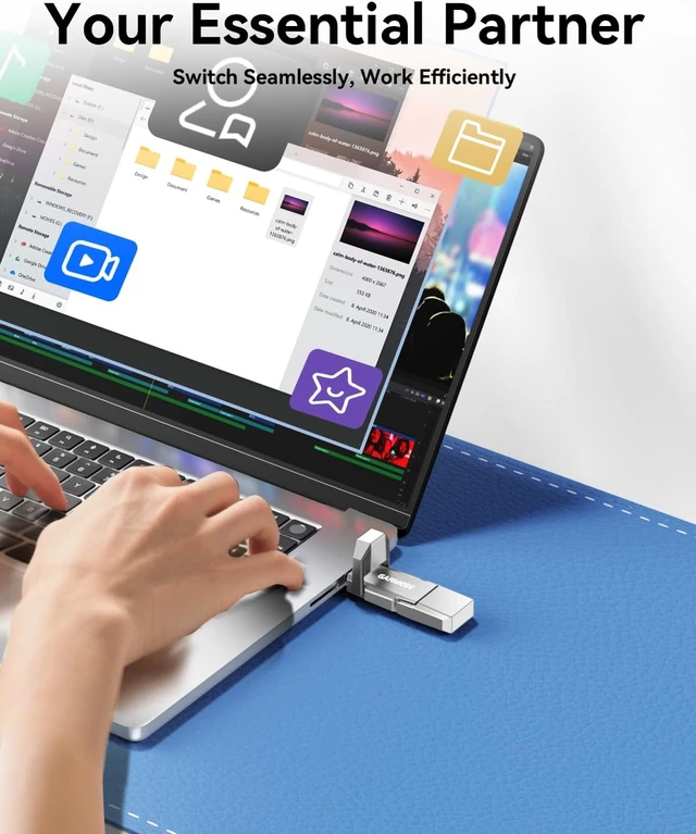 Alt view image 7 of 7 - 512GB USB C SSD Flash Drive, USB 3.2, 450MB/s, 2-in-1 Dual Port